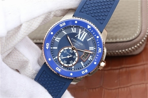 Luxury Cartier J Calibre De Cartier Diver Blue Dial Mark Blue Rubber Strap Cartier Watch00269
