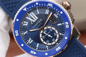 Luxury Cartier J Calibre De Cartier Diver Blue Dial Mark Blue Rubber Strap Cartier Watch00269