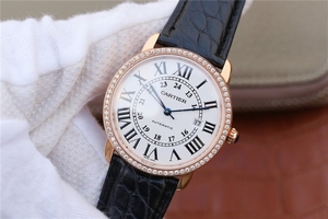 Luxury Cartier Ronde De Cartier White Dial Diamonds Bezel Croco Strap Watch00796