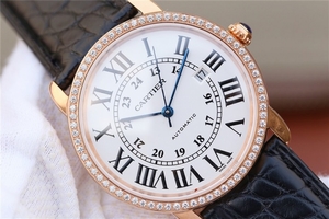 Luxury Cartier Ronde De Cartier White Dial Diamonds Bezel Croco Strap Watch00796