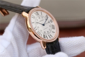 Luxury Cartier Ronde De Cartier White Dial Diamonds Bezel Croco Strap Watch00796