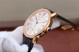 Luxury Cartier Ronde De Cartier White Dial Diamonds Bezel Croco Strap Watch00796