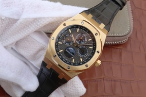 New Audemars Piguet Royal Oak 41mm 26574 Black Dial Leather Strap Watch00538