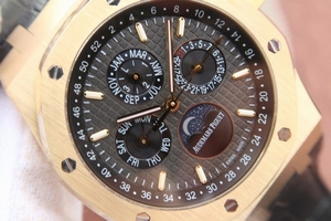 New Audemars Piguet Royal Oak 41mm 26574 Black Dial Leather Strap Watch00538