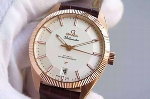 Omega Globemaster Master Case White Dial Brown Leather Strap Omega Watch01179