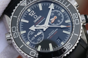 Omega Planet Ocean Master Chronometer Black LiquidMetal Leather Strap Watch00450
