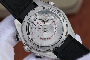 Omega Planet Ocean Master Chronometer Black LiquidMetal Leather Strap Watch00450
