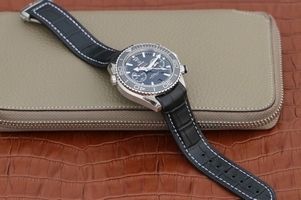 Omega Planet Ocean Master Chronometer Black LiquidMetal Leather Strap Watch00450