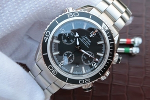 Omega Seamaster Planet Ocean Chrono 45mm Black Dial Silver Markers Bracelet Watch01148