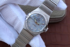Omega V6 Constellation 27mm Blue Dial Diamonds Markers Bracelet Watch01272