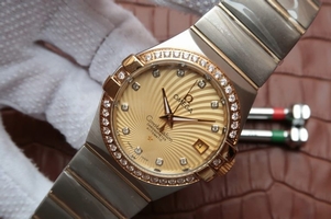 Omega V6 Constellation 35mm Diamonds Bezel Textured Dial Bracelet Watch00110