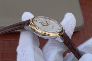 Omega V6 De Ville 37mm Bezel White Dial Markers Leather Strap Watch00896