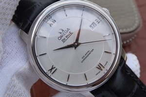 Omega V6 De Ville 37mm White Dial Black Leather Strap Watch01029