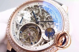 Quality Cartier Ballon Bleu Skeleton Tourbillon Diamond Bezel White Dial Watch00349