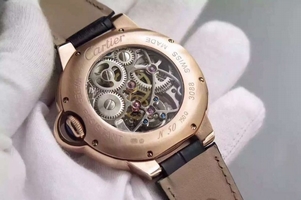 Quality Cartier Ballon Bleu Skeleton Tourbillon Diamond Bezel White Dial Watch00349