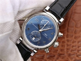 Quality IWC Da Vinci Chrono Laureus IW393402 Blue Dial Black Leather Strap Watch00250