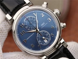 Quality IWC Da Vinci Chrono Laureus IW393402 Blue Dial Black Leather Strap Watch00250