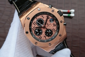 Replica Audemars Piguet Royal Oak Offshore 26470OR Gold Theme Leather Strap Watch00107