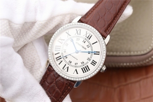 Replica Cartier Ronde De Cartier White Dial Diamonds Bezel Croco Strap Watch00764