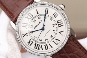 Replica Cartier Ronde De Cartier White Dial Diamonds Bezel Croco Strap Watch00764