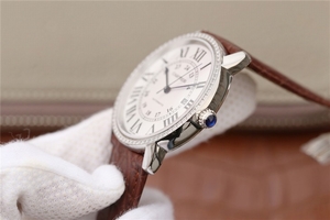 Replica Cartier Ronde De Cartier White Dial Diamonds Bezel Croco Strap Watch00764