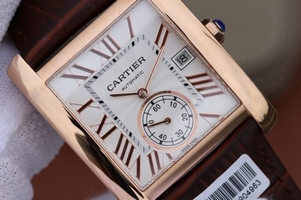 Replica Cartier Tank MC White Dial Mark Brown Leather Strap Cartier Watch00716