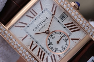 Replica Cartier Tank MC White Dial Mark Diamonds Bezel Leather Strap Watch00206
