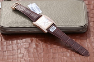 Replica Cartier Tank MC White Dial Mark Diamonds Bezel Leather Strap Watch00206
