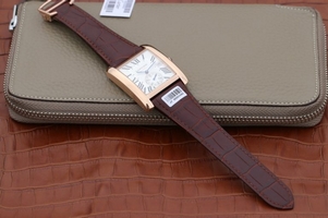 Replica Cartier Tank MC White Textured Dial Brown Leather Strap Watch01262