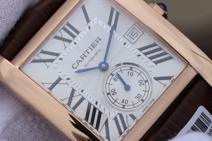 Replica Cartier Tank MC White Textured Dial Brown Leather Strap Watch01262
