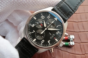 Replica IWC Pilot Chrono IW377701 Black Dial Leather Strap Watch00986