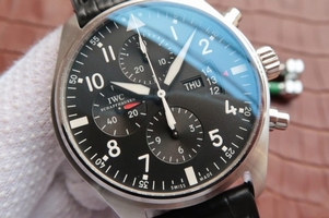 Replica IWC Pilot Chrono IW377701 Black Dial Leather Strap Watch00986
