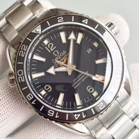 Replica Omega Planet Ocean GMT Black Dial Silver Markers Bracelet Omega Watch00860