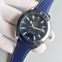 Replica Omega Planet Ocean GMT Blue Dial Silver Markers Blue Rubber Strap Omega Watch01321