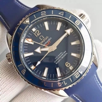 Replica Omega Planet Ocean GMT Blue Dial Silver Markers Blue Rubber Strap Omega Watch01321