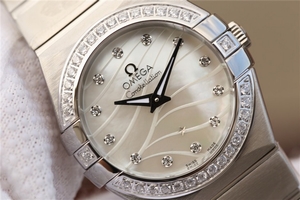 Replica Omega V6 Constellation 27mm Silver Dial Diamonds Bezel Bracelet Ronda Quartz Omega Watch00148