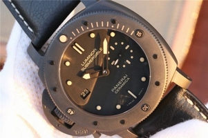 Replica Panerai PAM607 Left Handed Real Ceramic Black Leather Strap Watch00856