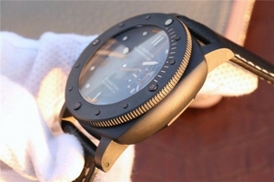 Replica Panerai PAM607 Left Handed Real Ceramic Black Leather Strap Watch00856