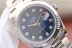 Replica Rolex DateJust 41mm 126334 Fluted Bezel Blue Dial Diamonds Markers Bracelet Watch00521