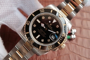 Replica Rolex Submariner 116613 Black Dial Diamonds Markers Bracelet Watch00541