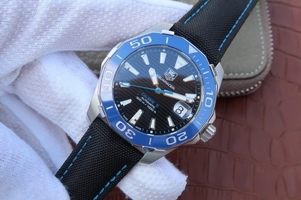 Replica Tag-Heuer AquaRacer Calibre 5 Blue Ceramic Bezel V6 Black Dial Black Nylon Strap Watch01266