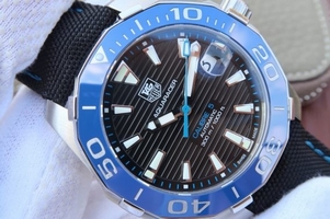 Replica Tag-Heuer AquaRacer Calibre 5 Blue Ceramic Bezel V6 Black Dial Black Nylon Strap Watch01266