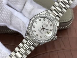 Rolex DateJust 28mm Diamonds Bezel White Dial Diamonds Markers Bracelet Watch00150
