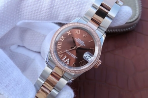 Rolex DateJust 31mm 178383 Diamonds Bezel Roman Markers Brown Dial Watch00604
