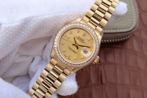 Rolex DateJust 31mm Diamonds Bezel/Markers Gold Dial Bracelet Watch01261