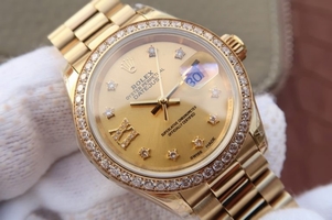 Rolex DateJust 31mm Diamonds Bezel/Markers Gold Dial Bracelet Watch01261