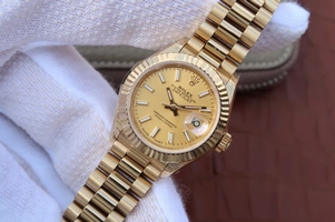 Rolex DateJust 31mm Fluted Bezel Gold Dial Bracelet Rolex Watch00056