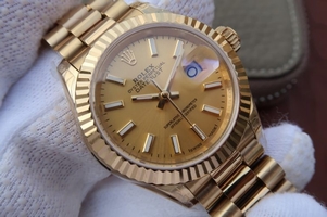 Rolex DateJust 31mm Fluted Bezel Gold Dial Bracelet Rolex Watch00056