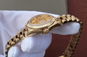 Rolex DateJust 31mm Fluted Bezel Gold Dial Bracelet Rolex Watch00056