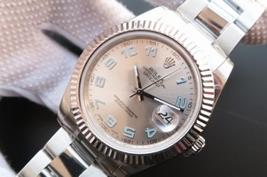 Rolex DateJust II Arabic numerals Fluted Bezel Silver Dial Bracelet Watch00983